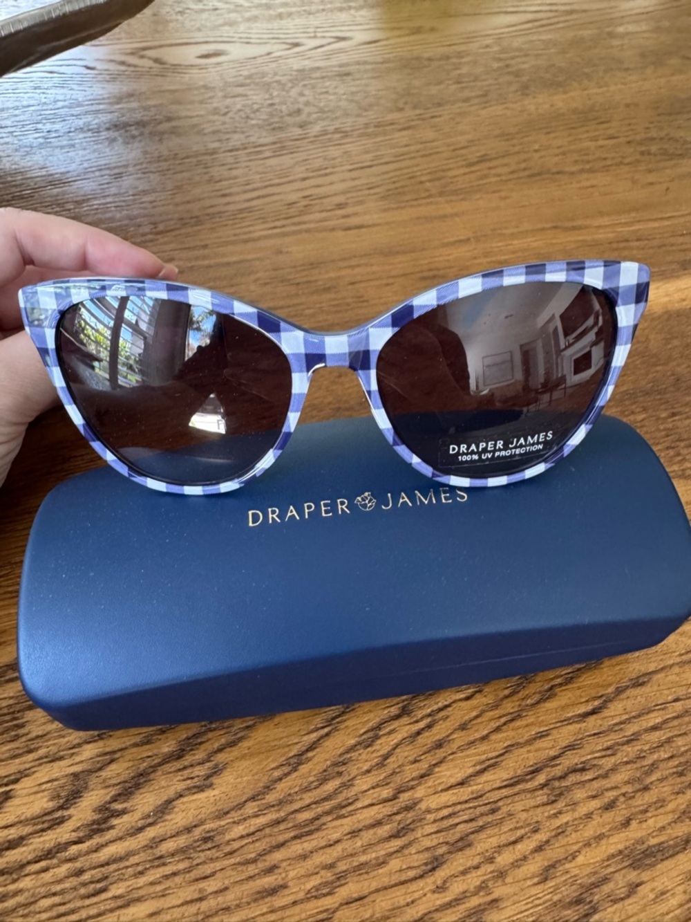 Draper James Blue & White Gingham Cat-Eye Sunglasses